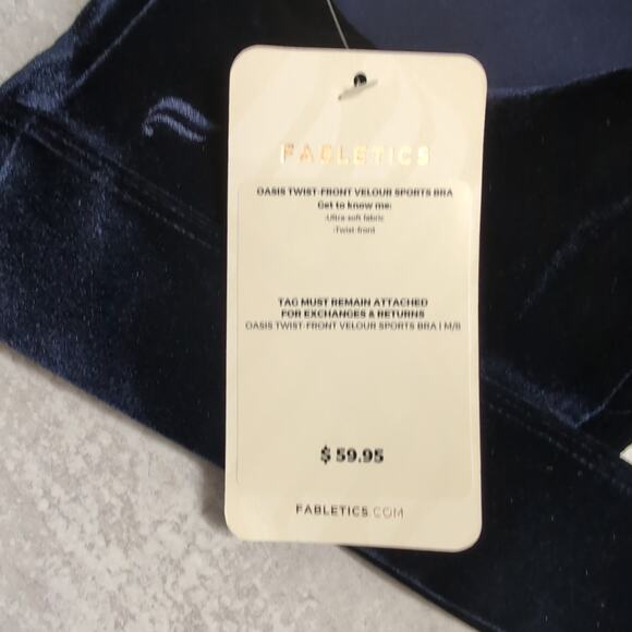 NWT Fabletics Oasis Twist-Front Velour Sports Bra - Navy Blue - Medium (8) - Picture 6 of 8